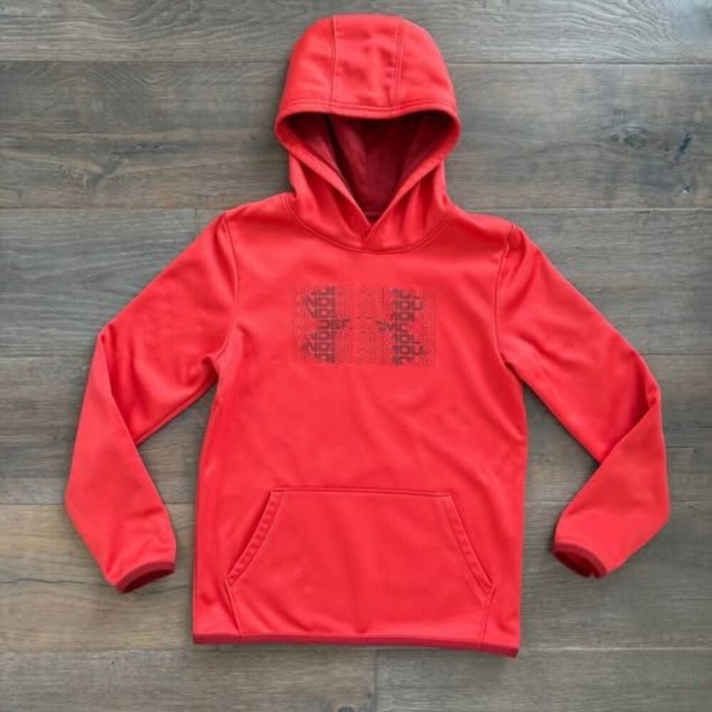 Under Armour Boys Large Repeat Graphic Armour Fleece Pullover Hoodie Orange Red